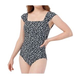 Jantzen 14 One Piece Swimsuit Size L Black Wht Wide Strap Ruched Glamour Maillot